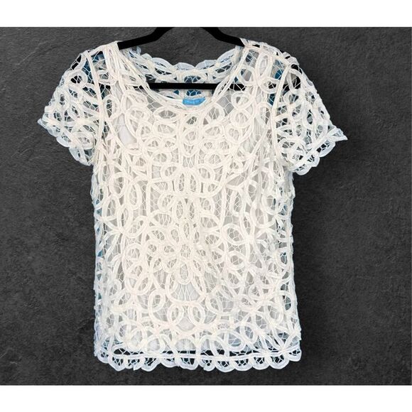 J. Mclaughlin Women's‎ Clarice Lace Cotton Crochet Scallop Blouse White Size XS - Picture 1 of 11